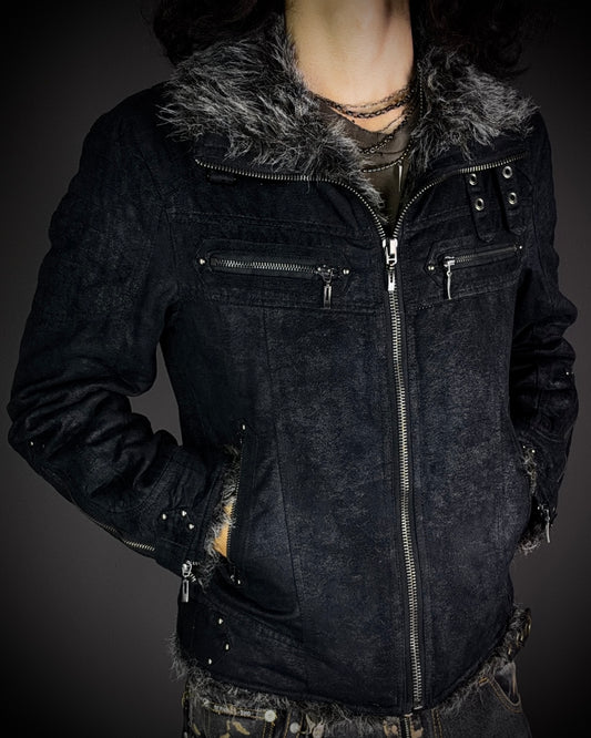 In the Attic Glossy Faux Fur Biker Jacket
