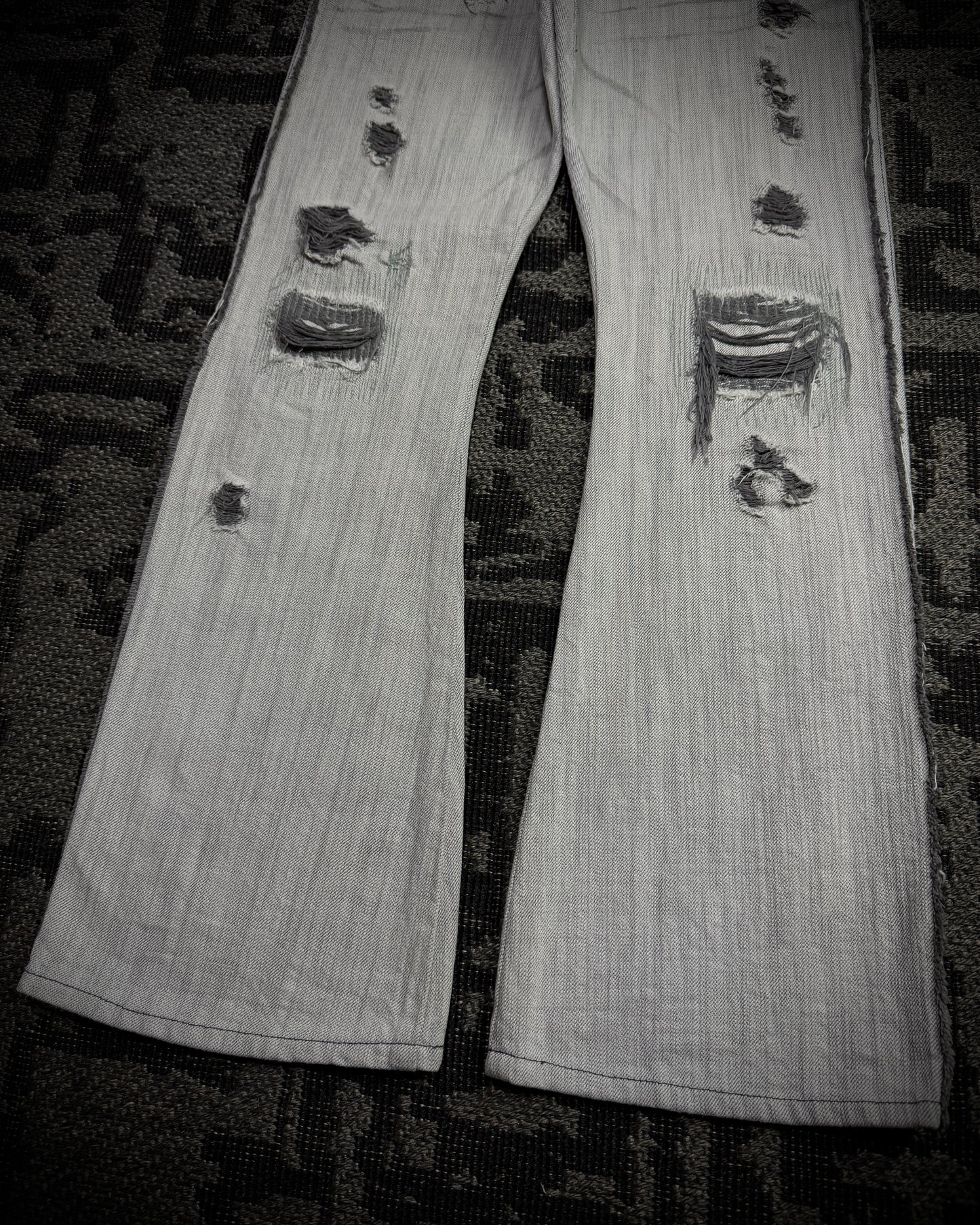 Obelisk 00s Grey-White Distressed Bootcut Denim