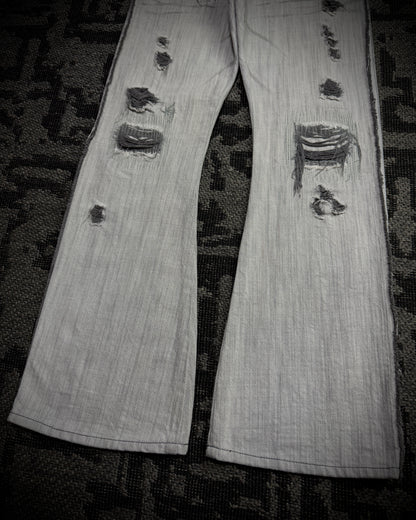 Obelisk 00s Grey-White Distressed Bootcut Denim