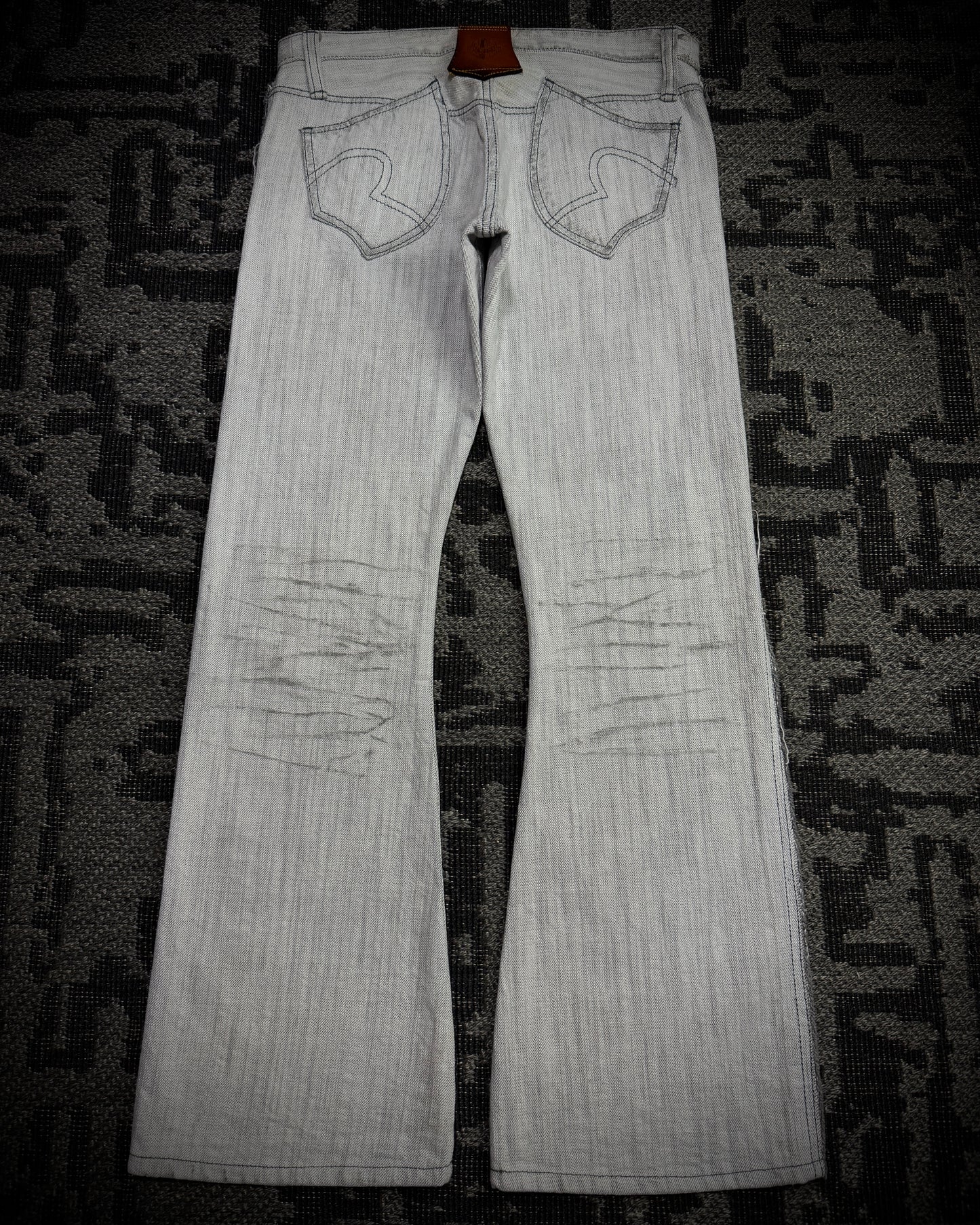 Obelisk 00s Grey-White Distressed Bootcut Denim