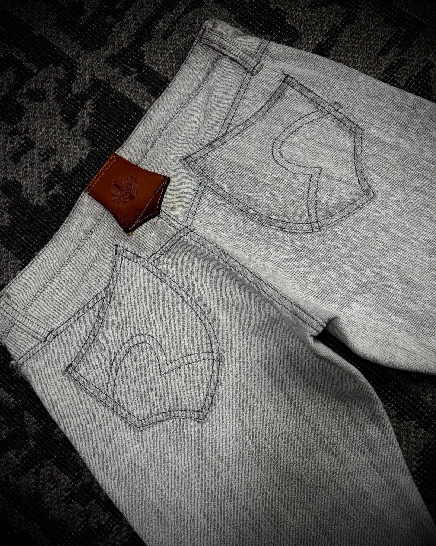 Obelisk 00s Grey-White Distressed Bootcut Denim
