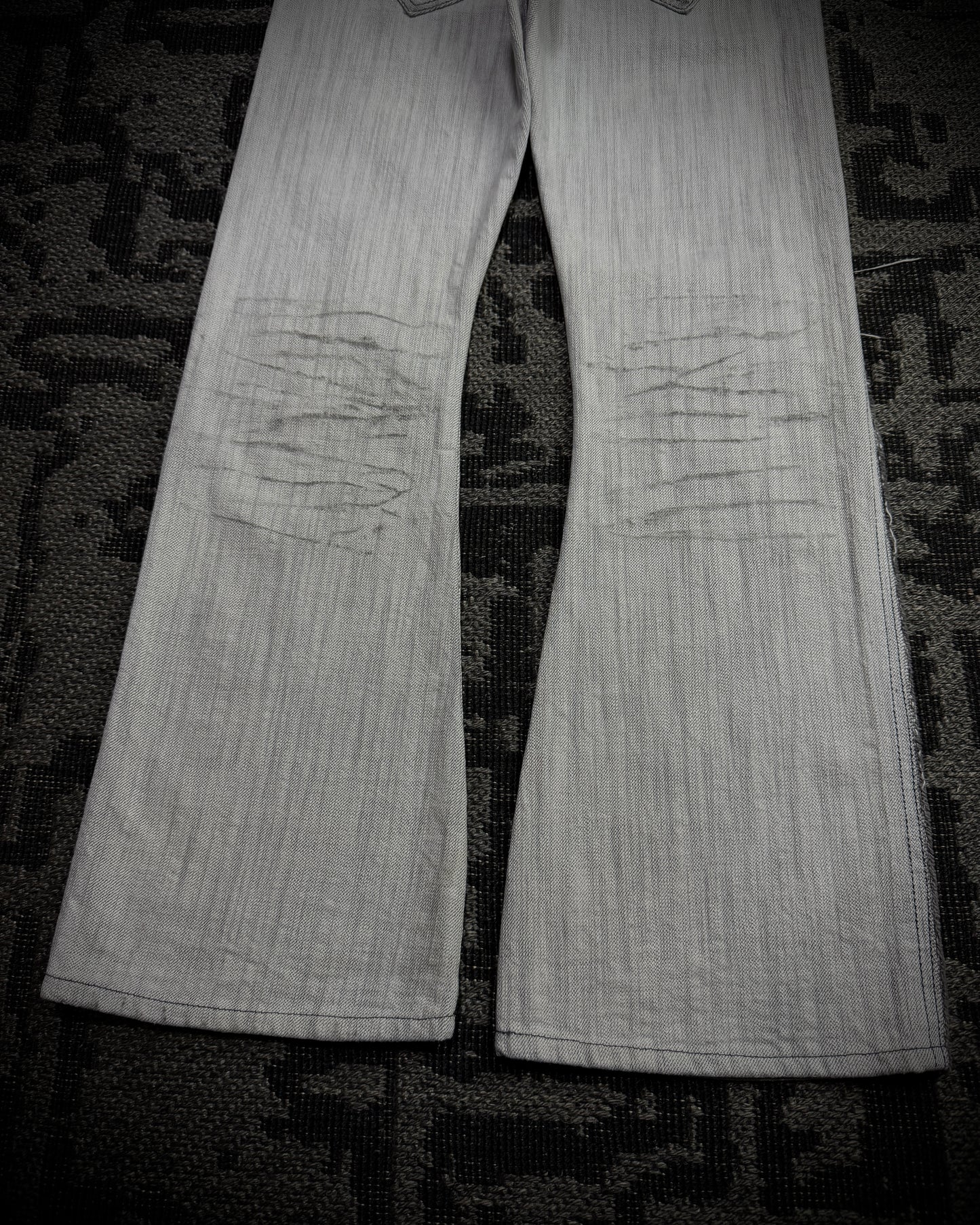 Obelisk 00s Grey-White Distressed Bootcut Denim