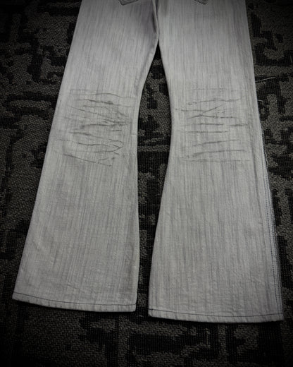 Obelisk 00s Grey-White Distressed Bootcut Denim