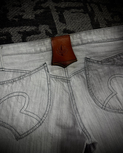 Obelisk 00s Grey-White Distressed Bootcut Denim
