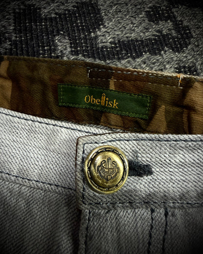 Obelisk 00s Grey-White Distressed Bootcut Denim