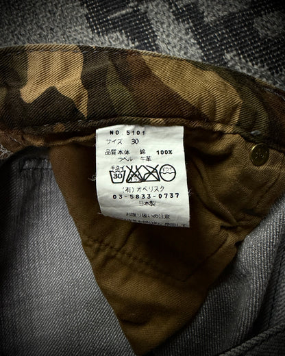 Obelisk 00s Grey-White Distressed Bootcut Denim