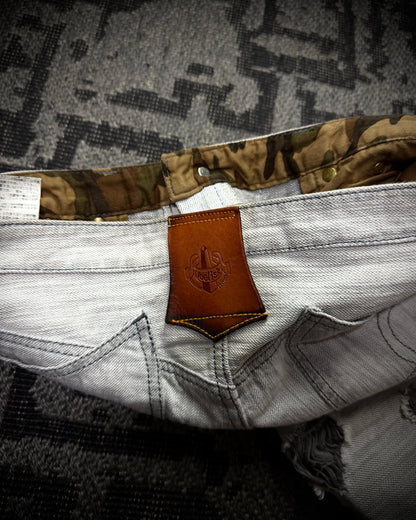 Obelisk 00s Grey-White Distressed Bootcut Denim