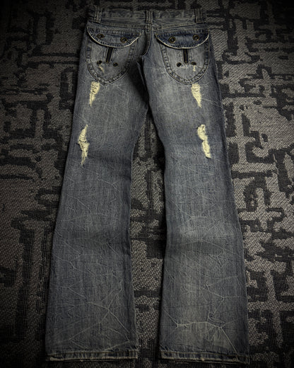 Semantic Design Faded Cracked Bootcut Jeans