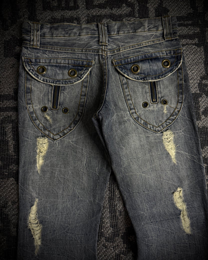 Semantic Design Faded Cracked Bootcut Jeans