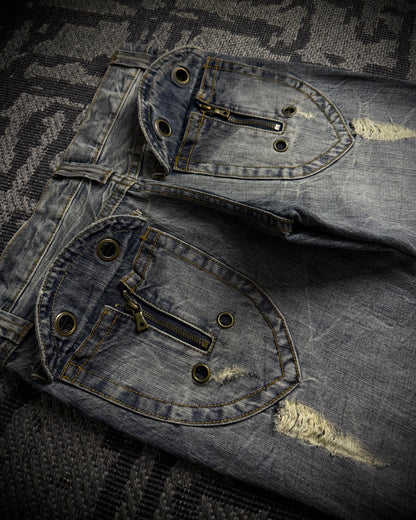 Semantic Design Faded Cracked Bootcut Jeans