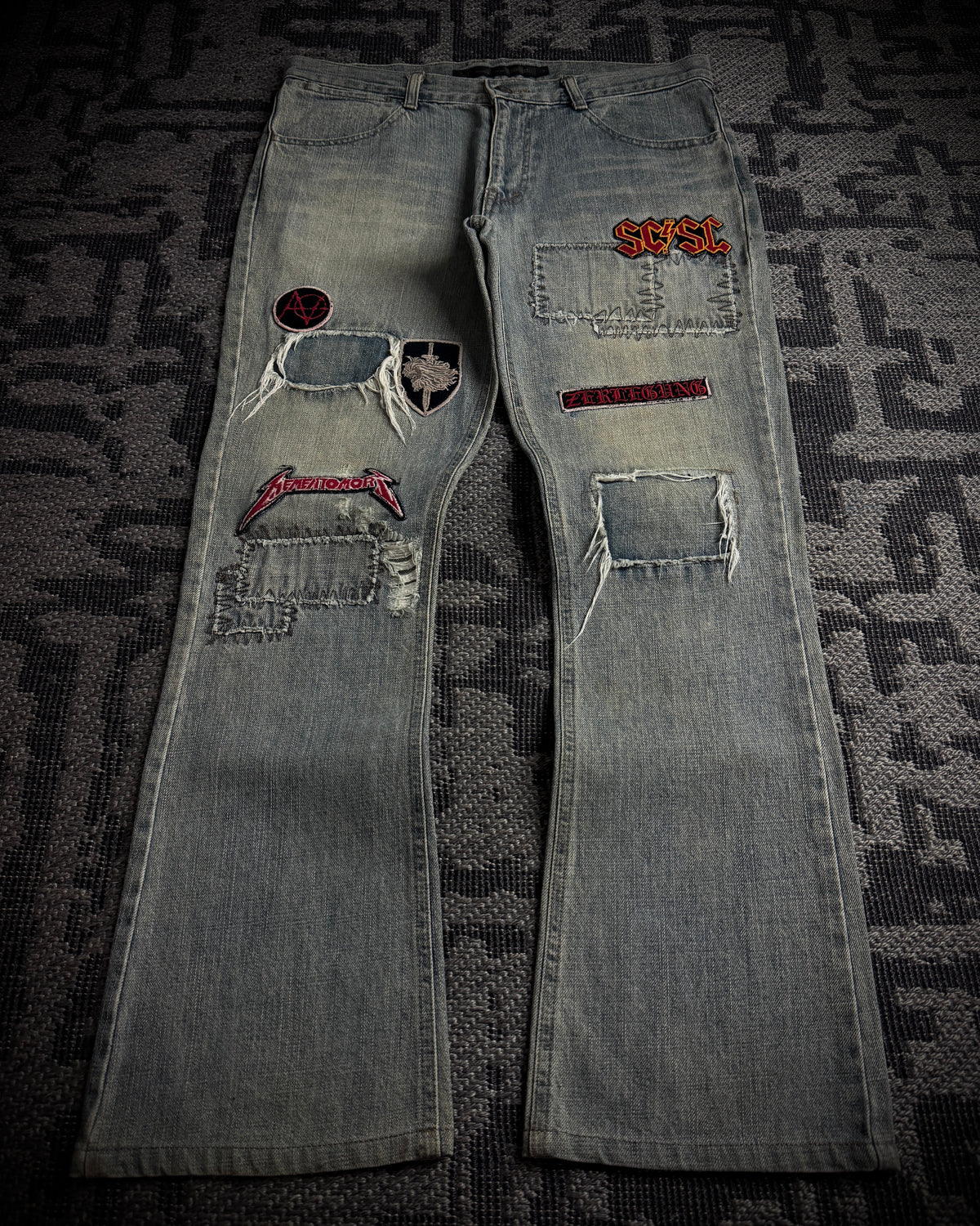 Schlussel Patchwork Distressed Bootcut Jeans