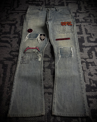 Schlussel Patchwork Distressed Bootcut Jeans