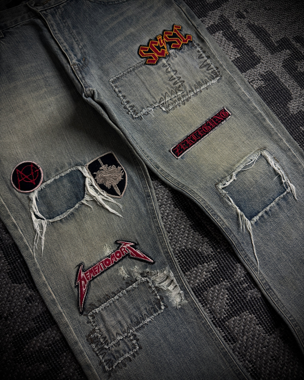 Schlussel Patchwork Distressed Bootcut Jeans