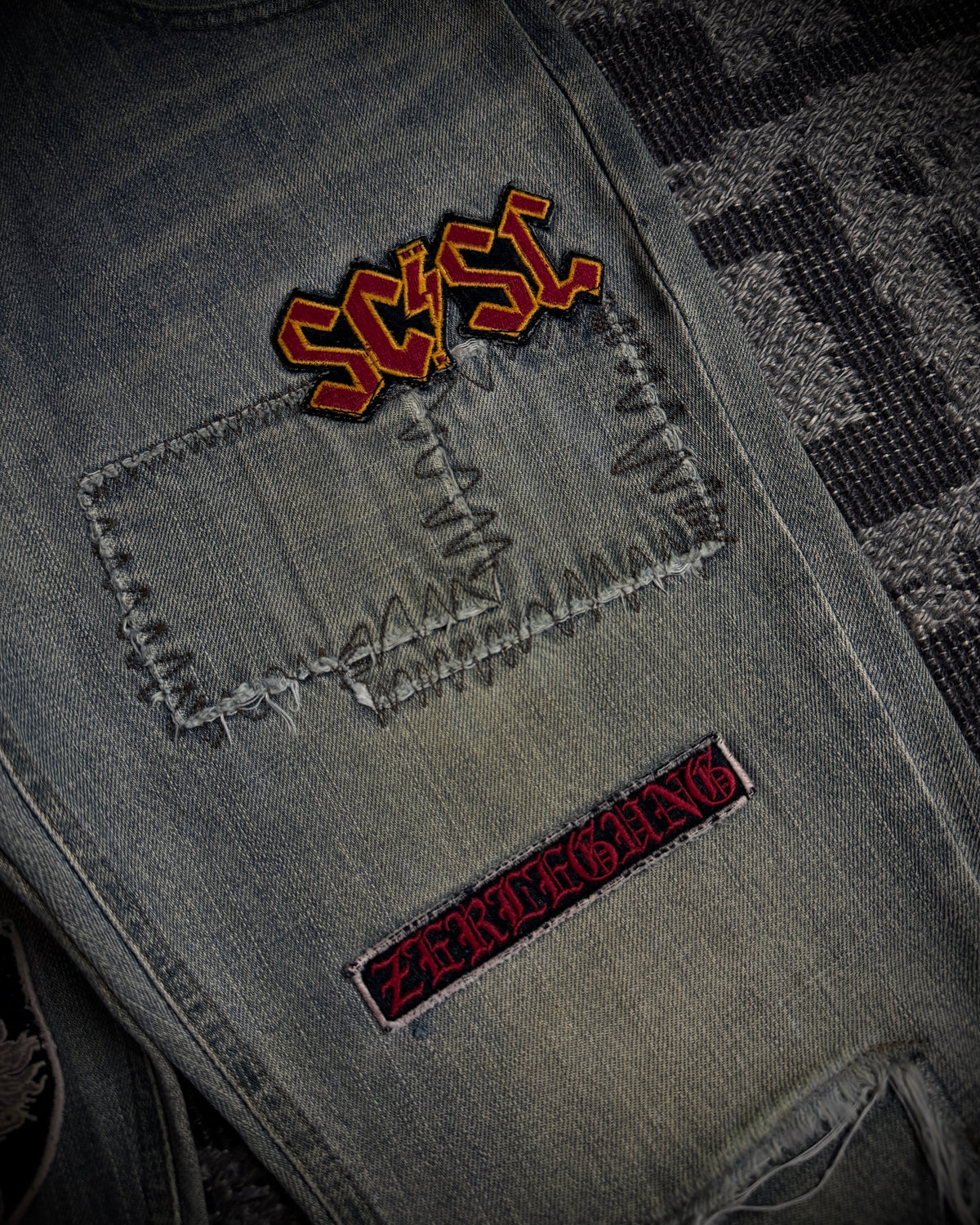 Schlussel Patchwork Distressed Bootcut Jeans