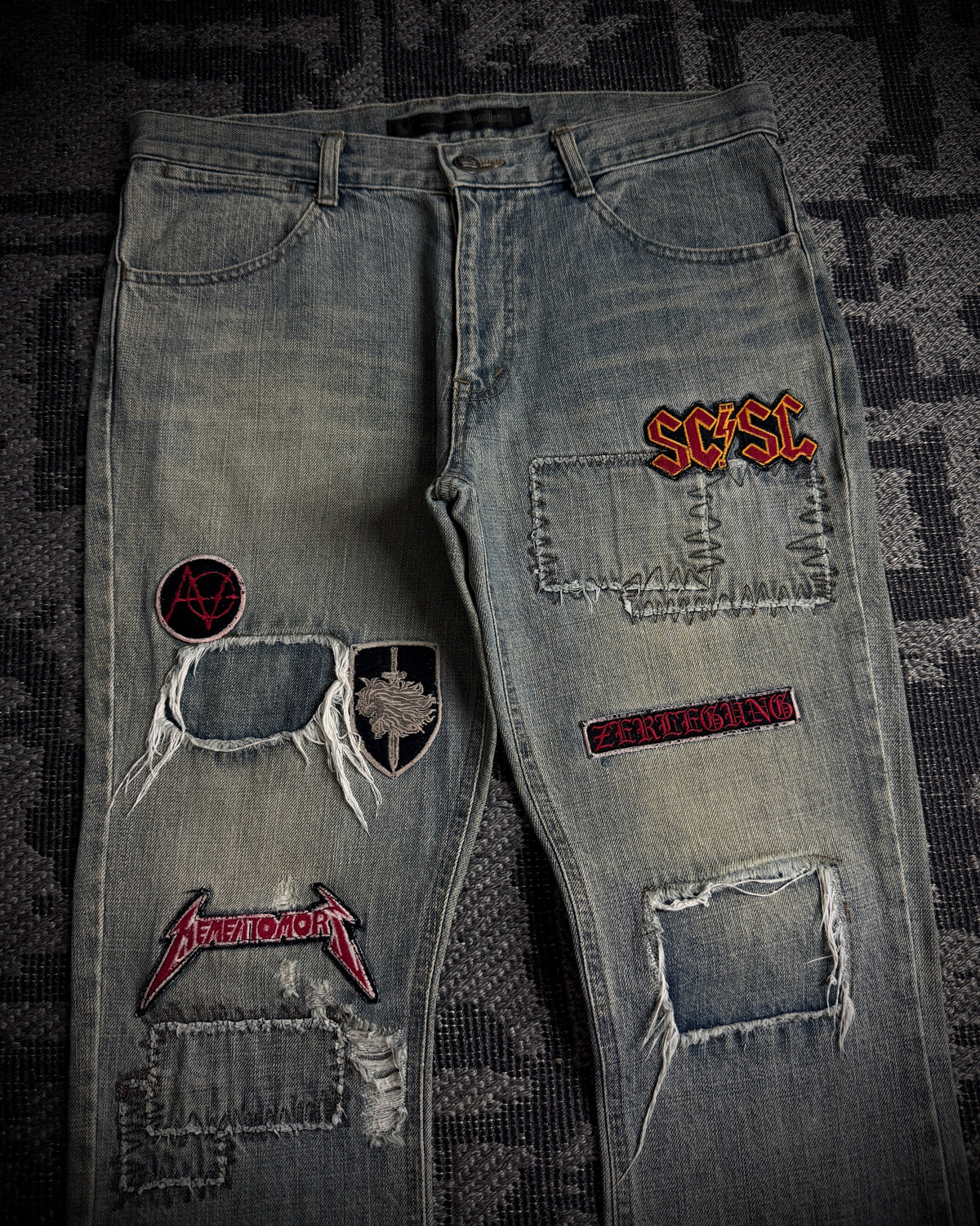 Schlussel Patchwork Distressed Bootcut Jeans