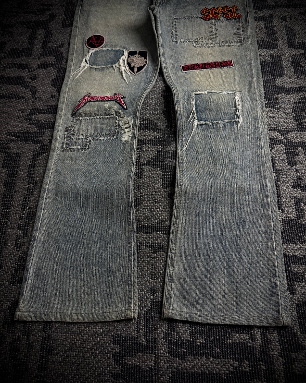 Schlussel Patchwork Distressed Bootcut Jeans