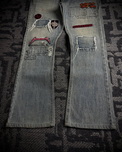 Schlussel Patchwork Distressed Bootcut Jeans