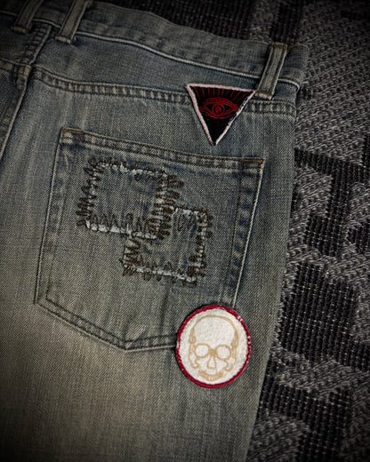 Schlussel Patchwork Distressed Bootcut Jeans