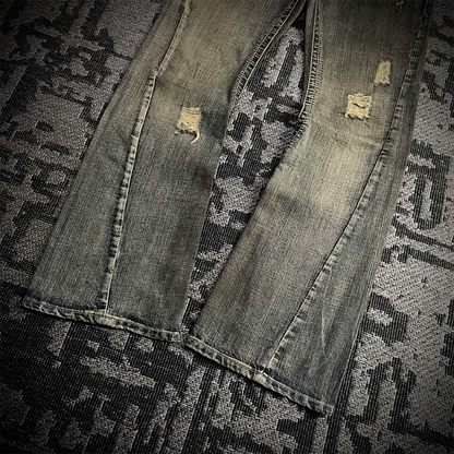 Semantic Design Snake Skin Distressed Flared Jeans