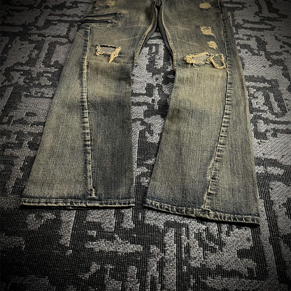 Semantic Design Snake Skin Distressed Flared Jeans