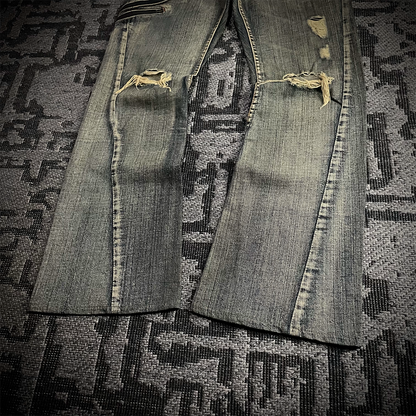 Semantic Design Snake Skin Distressed Flared Jeans