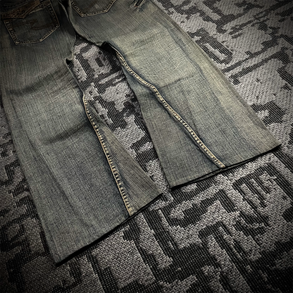 Semantic Design Snake Skin Distressed Flared Jeans