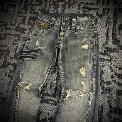 Semantic Design Snake Skin Distressed Flared Jeans