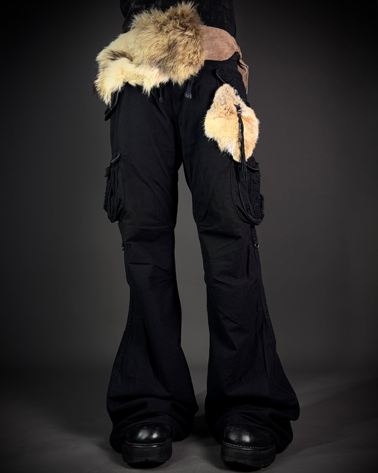 GOA Detachable Rabbit Fur Flared Cargo Pants