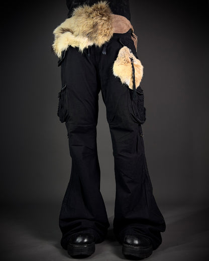 GOA Detachable Rabbit Fur Flared Cargo Pants