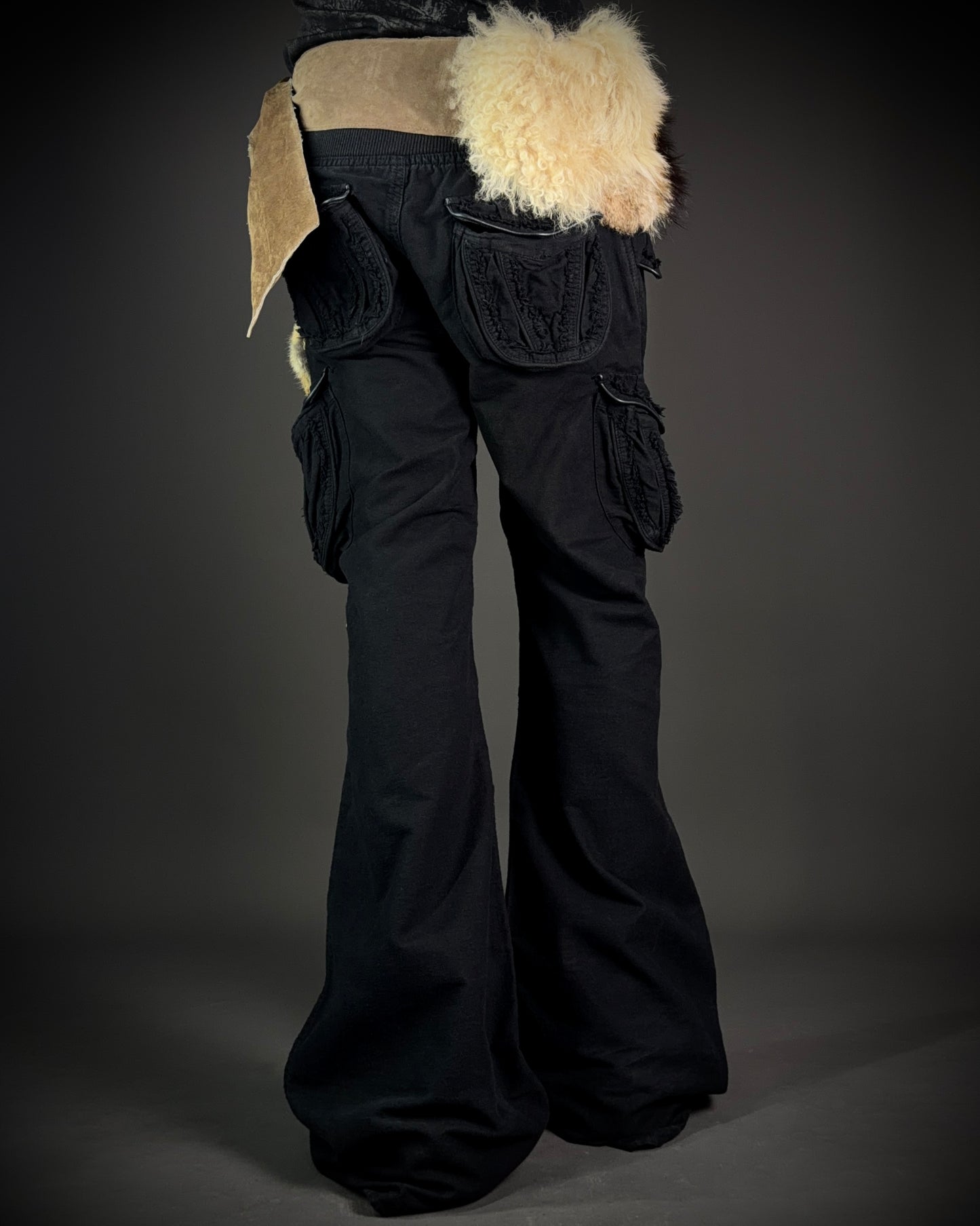 GOA Detachable Rabbit Fur Flared Cargo Pants