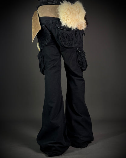 GOA Detachable Rabbit Fur Flared Cargo Pants