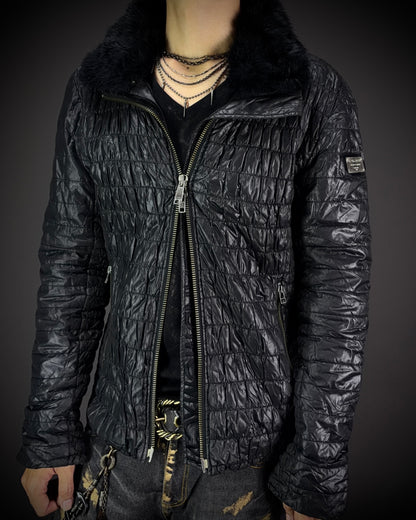 Buffalo Bobs Glossy Crinkled Rabbit Fur Collar Jacket