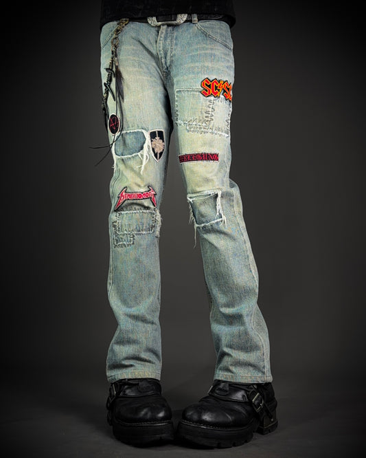 Schlussel Patchwork Distressed Bootcut Jeans
