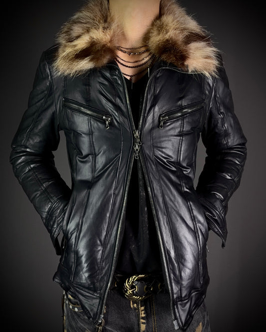 SHELLAC Fur Collar Puffer Leather Jacket