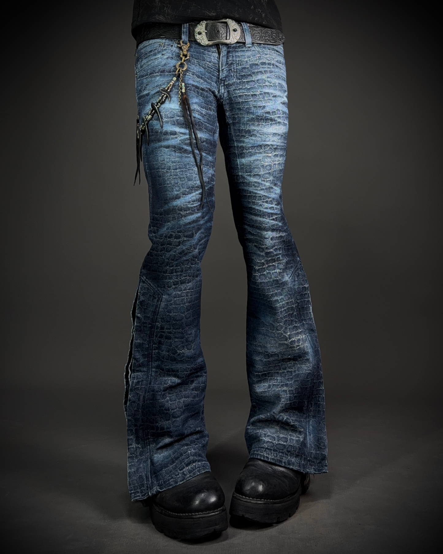 Tornado Mart Crocodile Lace-Up Flared Pants